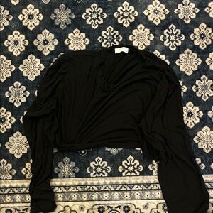 OAK + FORT Black Draped Crop Long-Sleeve Top